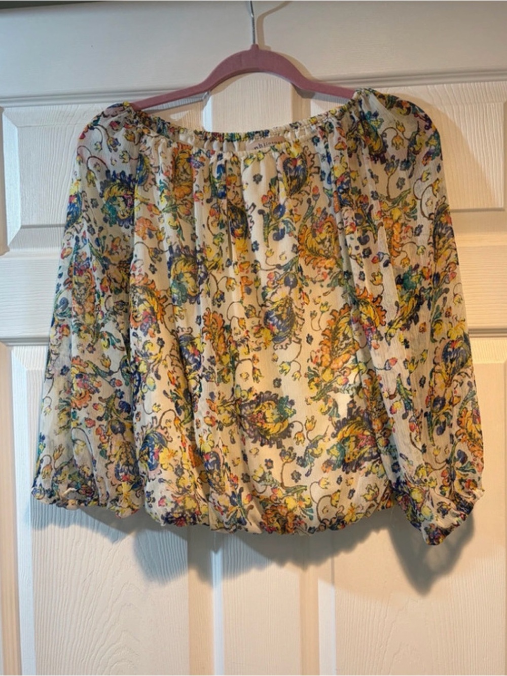 Philosophy Cream Off-Shoulder Blouse with Yellow & Blue Floral Paisley
